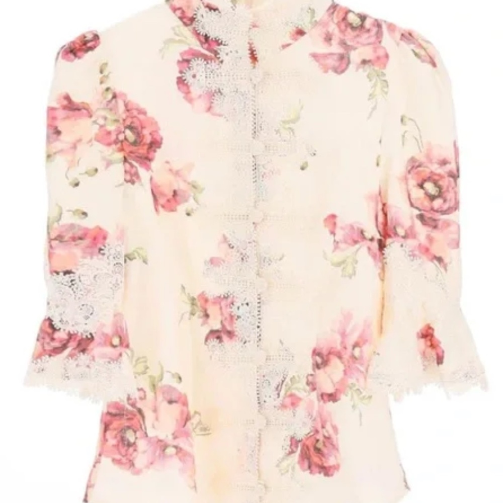 Zimmermann Floral Cream and Pink Blouse